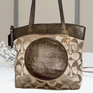 Coach Laura Signature Gold & Chocolate Poppy Tote Bag w/Poppy Tag